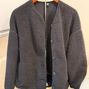 Pile Lined Fleece Relaxed Cardigan BLACK